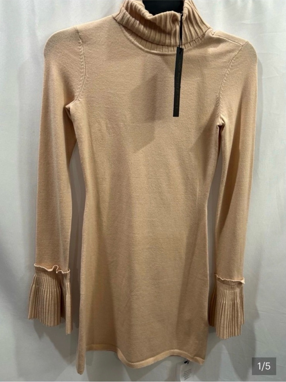 House of Harlow 1960 Camel Turtleneck Bell Sleeve Tunic Sweater